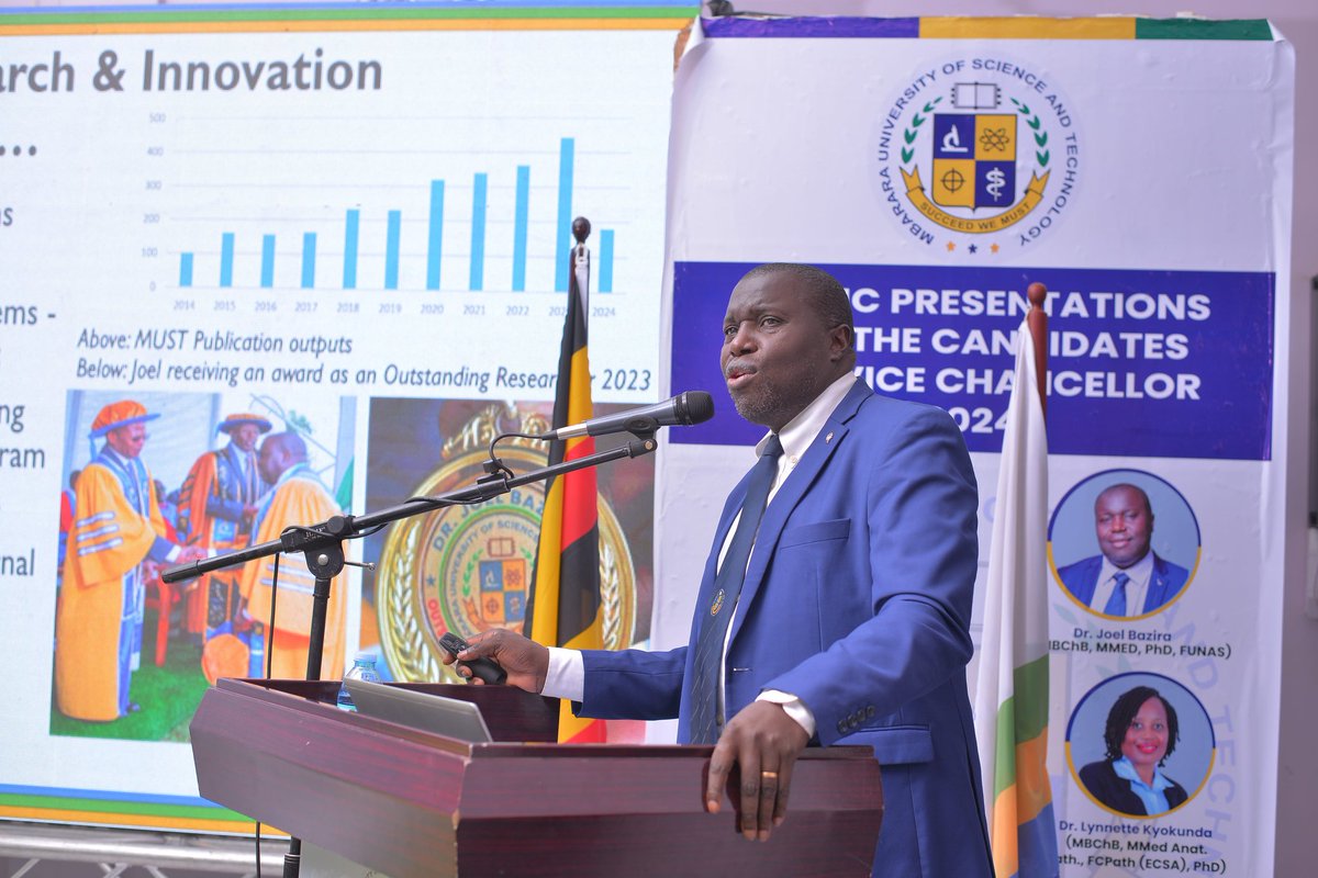 MbararaUST's tweet photo. Public Vice Chancellor Candidates Presentation
VC Candidate 5: Dr. Joel Bazira
1️⃣ MBChB, MMED, PhD.
2️⃣ Associate Professor, Microbiology.
3️⃣ Head, Department of Microbiology, Mbarara University of Science and Technology.
#3rdMUSTVCSearch https://t.co/hikGAuRrYX