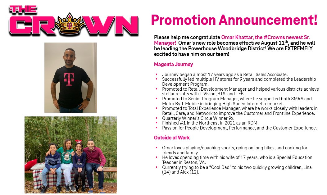 EB (@sellphones4) on Twitter photo Sr. Manager Promotion Alert 🚨! Please join me in congratulating Omar <a href="/TMOSwagg/">Omar Khattar</a> ! Welcome to #TheCrown👑💕 & looking forward to seeing you lead our Woodbridge Powerhouse Team! 👏 👏 👏 Sr. Manager Promotion Alert 🚨! Please join me in congratulating Omar <a href="/TMOSwagg/">Omar Khattar</a> ! Welcome to #TheCrown👑💕 & looking forward to seeing you lead our Woodbridge Powerhouse Team! 👏 👏 👏