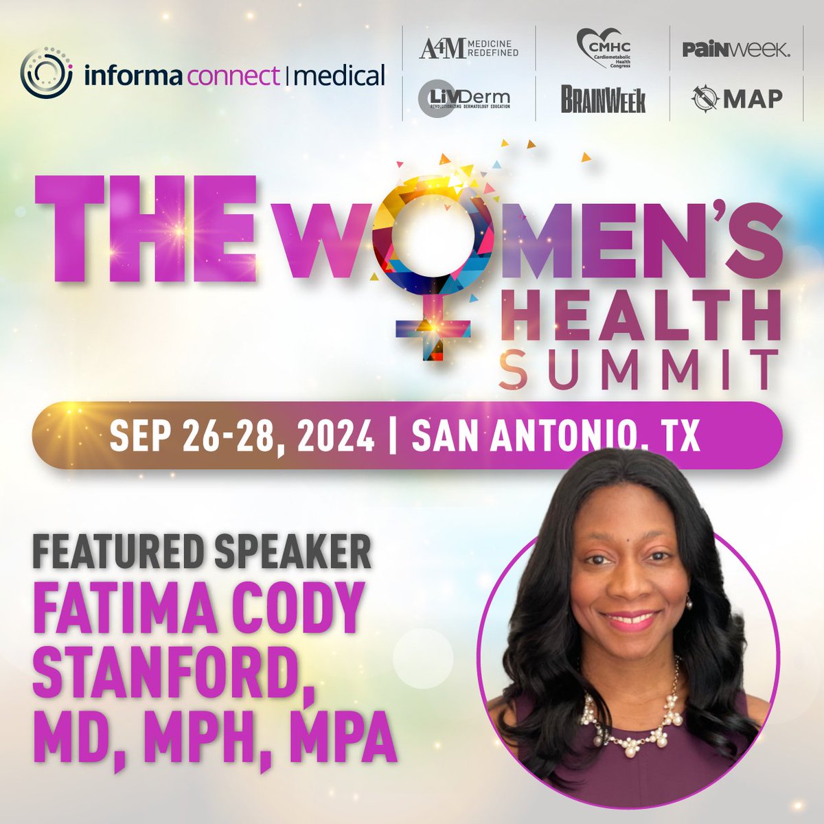 💟 <a href="/askdrfatima/">Fatima Cody Stanford MD MPH MPA MBA FAAP FACP FAHA</a> is excited to welcome you to the upcoming Women's Health Summit!

🚨 Don't miss this exclusive event! 🔗 cmhc.info/3RDpqnT

This fall, Informa Connect's Medical Division has curated an incredible curriculum specifically designed to address the critical gaps