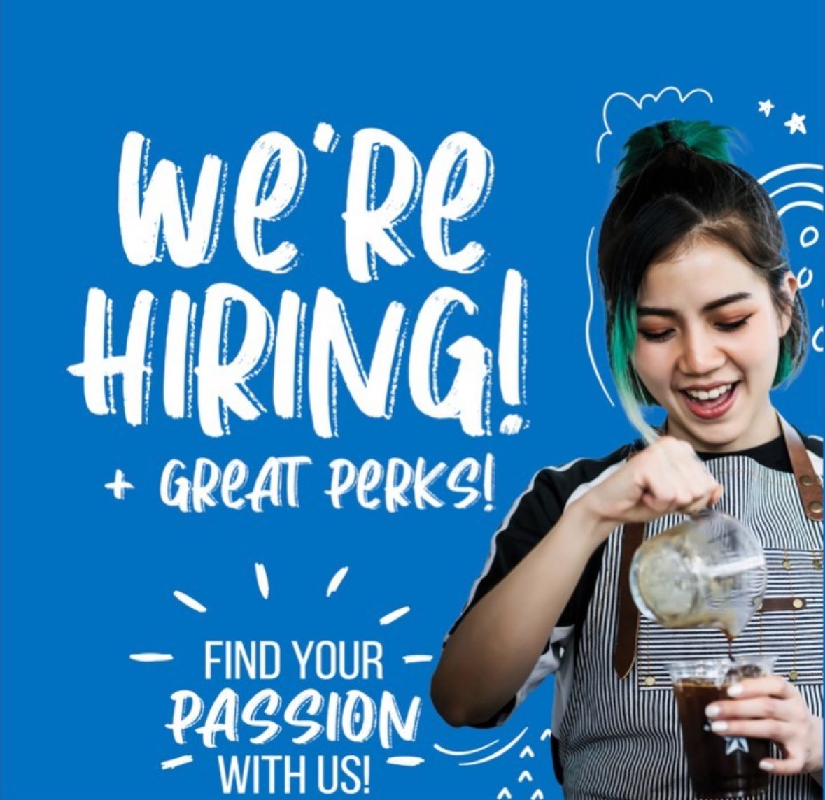 We’re hiring! Servers, baristas, cashiers, and more 😊 Text UNO to 75000 for access to easy job application 💡 Join our team 🍽️