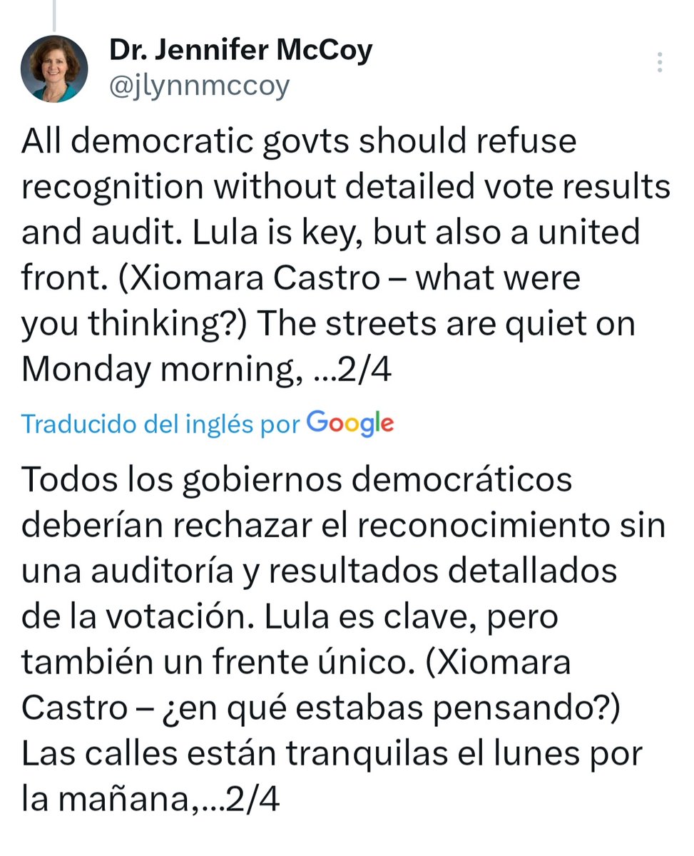JuanLuisSosa21's tweet photo. Importante lo que dice @jlynnmccoy: 1. Los resultados deben ser publicados (por mesa y centro de votación) y auditados por todos. 2. Las garantías a los actores son necesarias y deben ser claras. 3. La soberanía del voto se defiende. 4. El Cambio es necesario. https://t.co/ZyRUdjQvb4