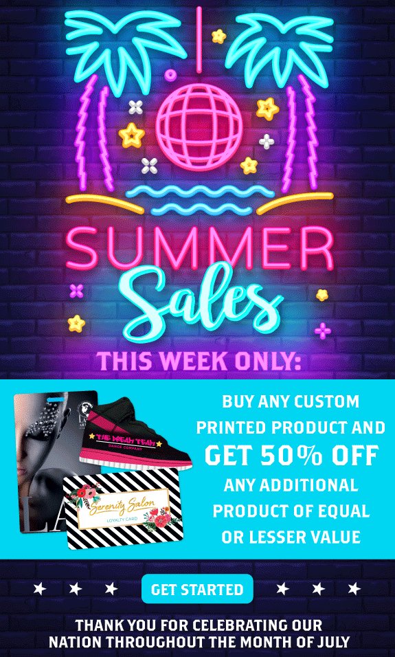 Limited-time offer at Plastic Printers - 50% off an additional custom product with purchase!

 Personalize your projects and save this week only. Take advantage of this deal to elevate your custom printing.