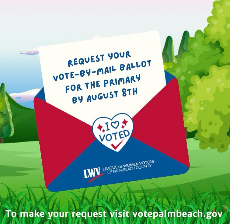 If you would like to receive your ballot by mail, please request or renew your vote-by-mail ballot by August 8th. To make this request please visit votepalmbeach.gov 🗳️📬❤️