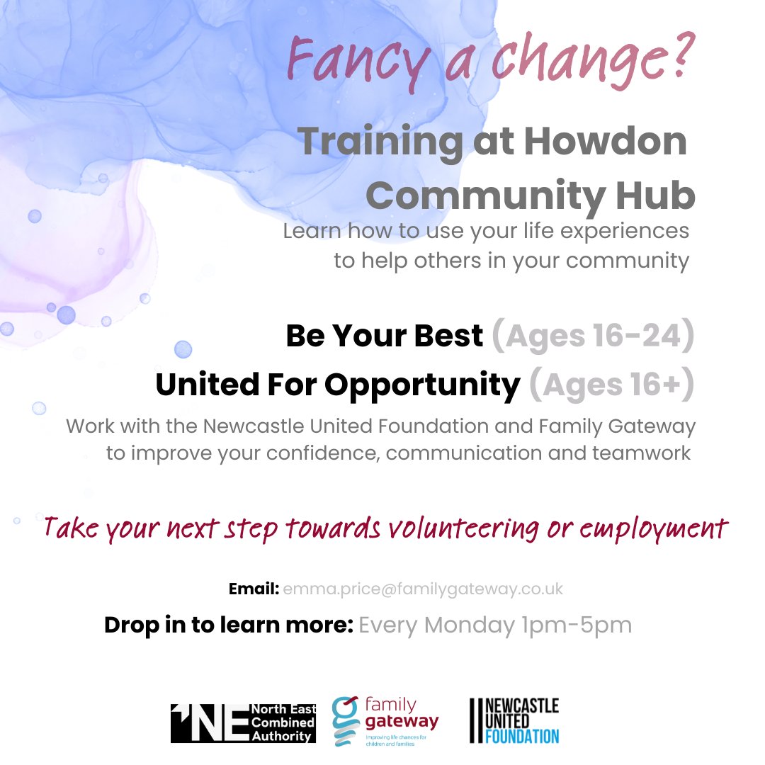 If you're looking to learn new skills, or grow existing ones, a training course at Howdon Community Hub could be the perfect place to start!

Get in touch to learn more, and start your journey today 👣

#Training #CommunityLearning #TrySomethingNew