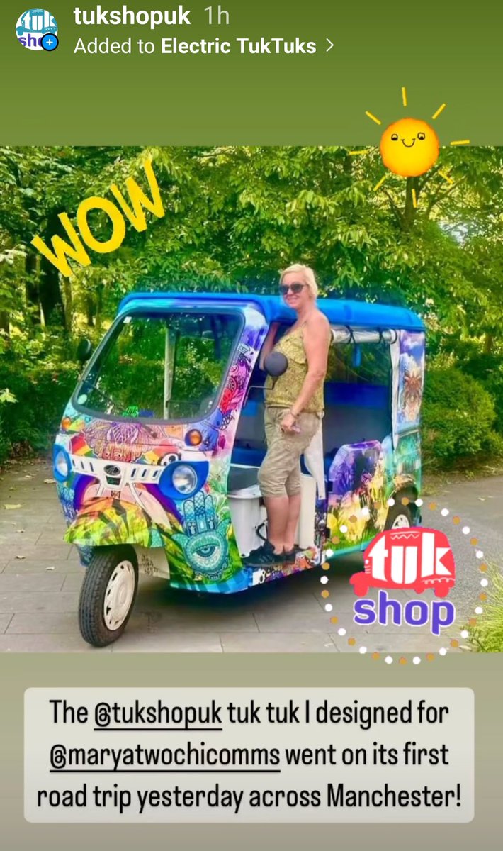 tukshopuk's tweet photo. The @JustinEagleton custom electric tuk tuk goes on tour around Manchester with @mary_mcguigan #vinylwrapping #tukshop #mrsteve #tuktuksales #Manchester #evs #electricvehicles #tuktuks #tuktuk #justineagleton #mahindra #treoelectric @sumanmishra_1 @MahindraLMM @himanshu_1977 https://t.co/oZsLuRhRMX