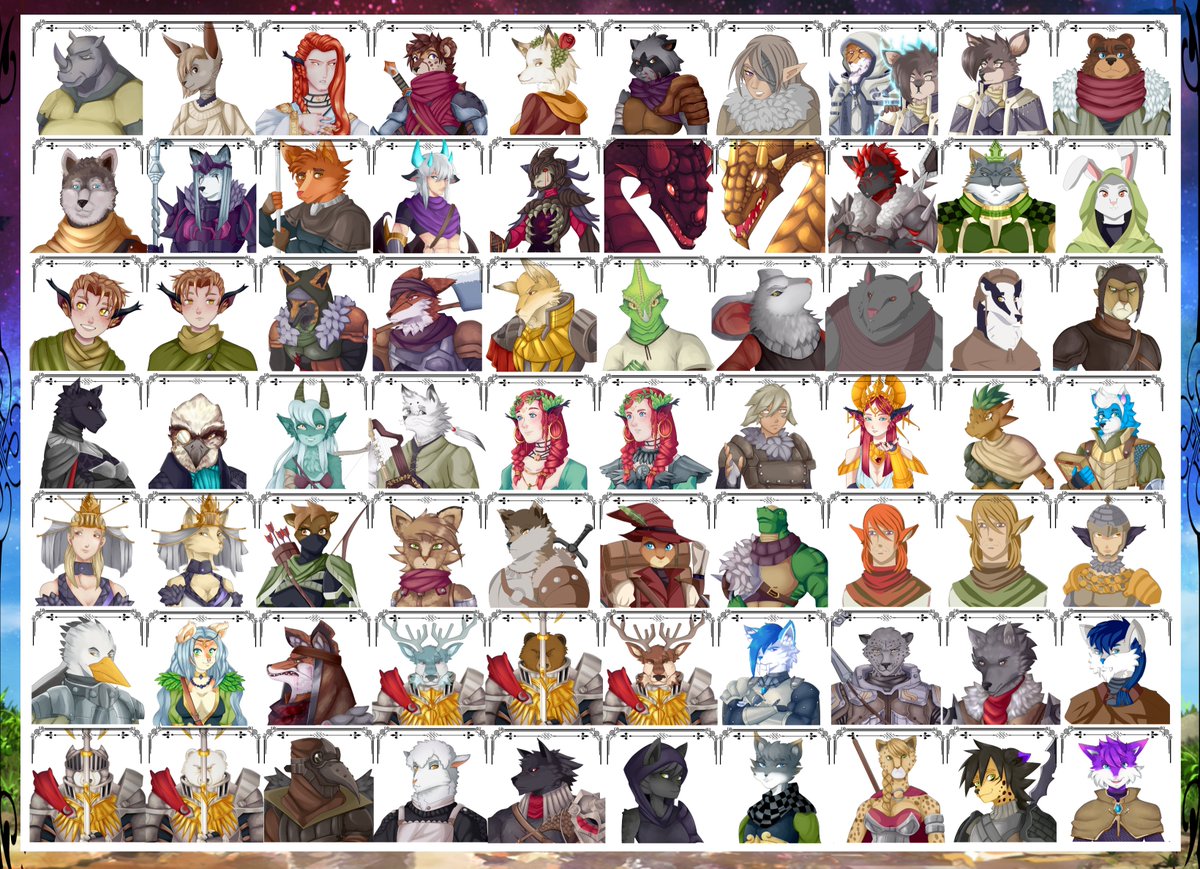All the character dialogue portraits for MoonFire. Quite a few of em 😅

#indiegame #visualnovel #Unity #indiedev #furrygame #furry
