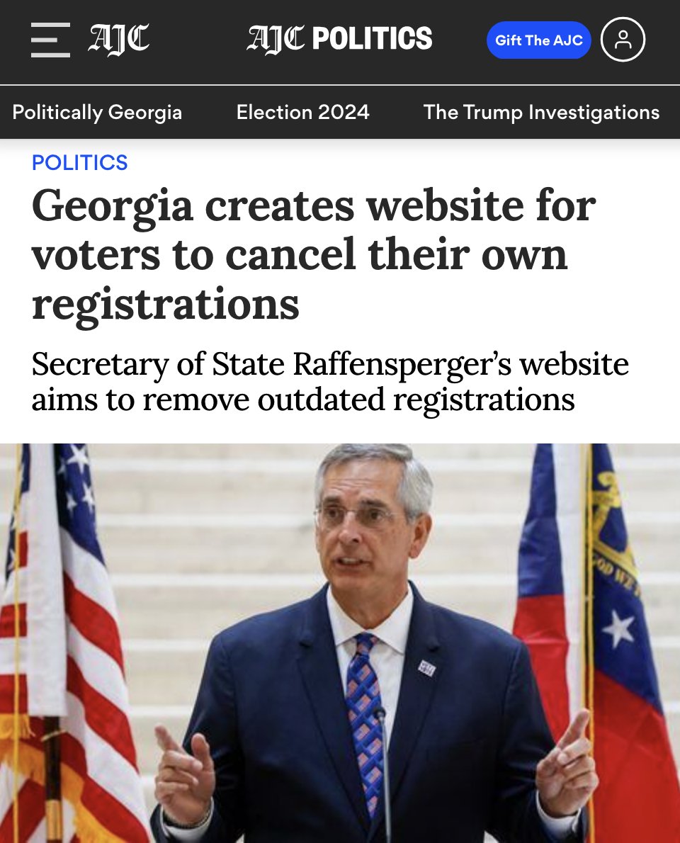 BlueATLGeorgia's tweet image. Hey, @GaSecofState, anyone with some basic information can now cancel someone's voter registration? (Below is a free version of the full article.)

If you live in Georgia, please call the Secretary of State Press Office and demand answers. #gapol 

214 State Capitol
Atlanta, GA…