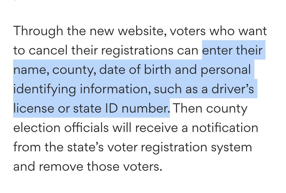 BlueATLGeorgia's tweet image. Hey, @GaSecofState, anyone with some basic information can now cancel someone's voter registration? (Below is a free version of the full article.)

If you live in Georgia, please call the Secretary of State Press Office and demand answers. #gapol 

214 State Capitol
Atlanta, GA…