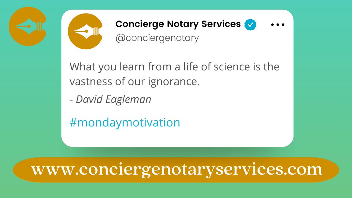 ConciergeNotary's tweet photo. Acknowledging what you don't know is a form of intelligence. 🧠 🧬

___________________
#conciergenotary #notary #business #smallbusiness #nyc #newyork #mondaymotivation #monday #quotes #notaryfacts #davideagleman #knowledge #learn #science #ignorance

📲 https://t.co/gllfEuWALD https://t.co/Ai9dovn9Dp
