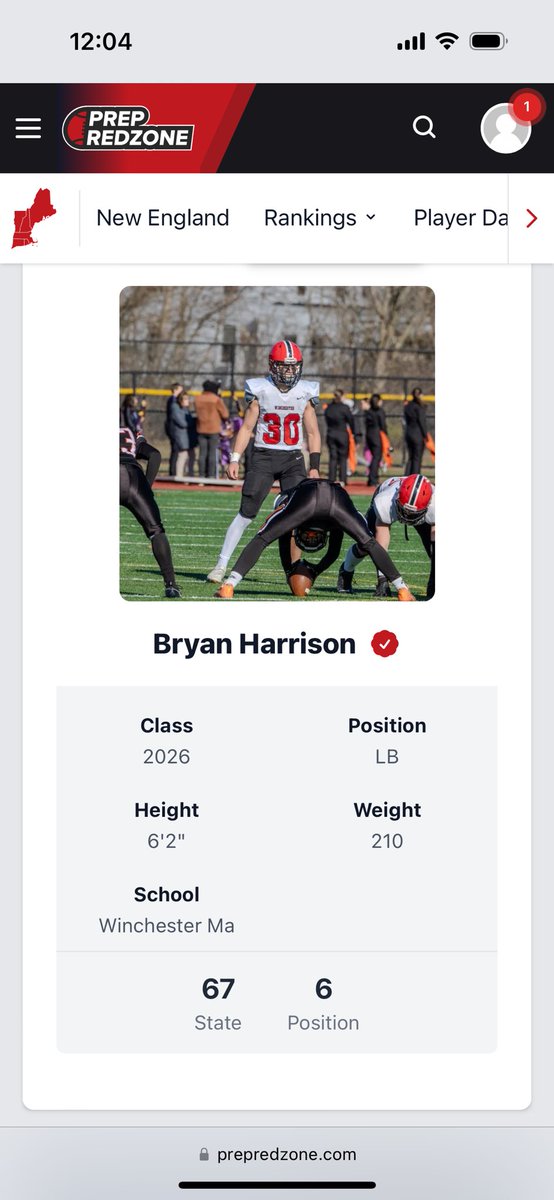 Bryan Harrison (@bryanharrisonlb) on Twitter photo Thank you <a href="/PRZNewEngland/">Prep Redzone New England</a> for ranking me as the 6th best 2026 linebacker in New England! Thank you <a href="/PRZNewEngland/">Prep Redzone New England</a> for ranking me as the 6th best 2026 linebacker in New England!