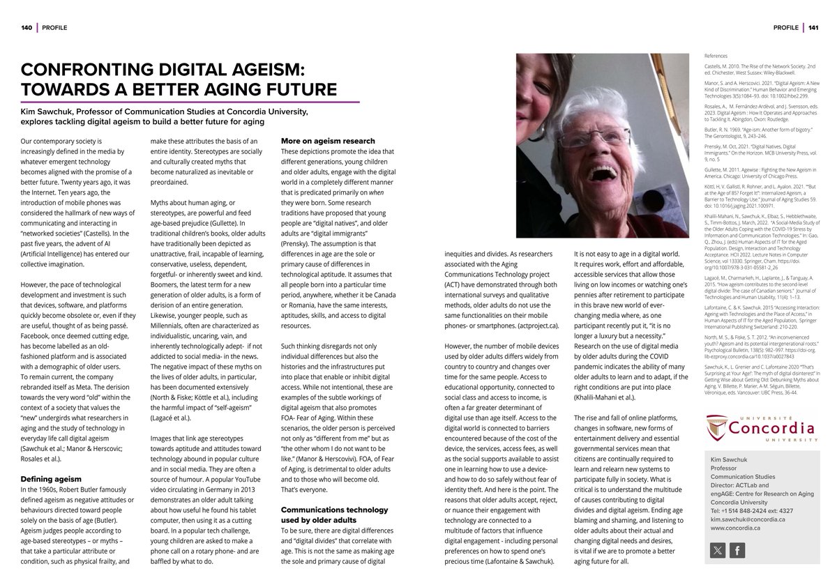 Kim Sawchuk's article "Confronting Digital Ageism" highlights the tech challenges faced by older adults. She stresses the importance of accessible, affordable digital education to foster inclusivity and improve aging futures. ow.ly/fc1A50SKhuA