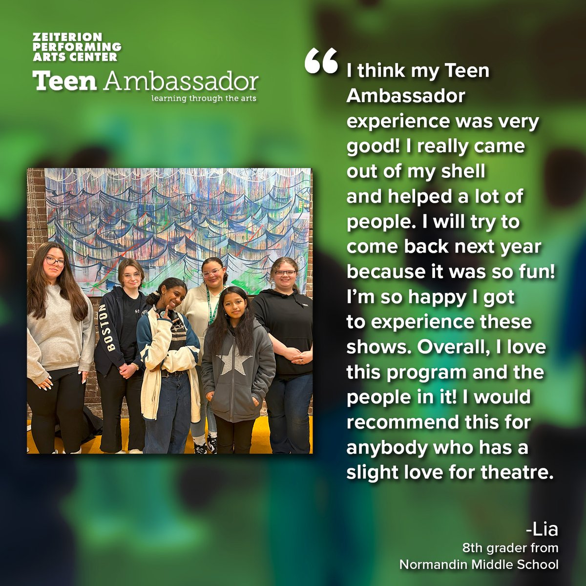Our Teen Ambassadors review Z performances, classes, and events to practice critiquing arts experiences and to strengthen their writing skills. Check out what Lia had to say about the Teen Ambassador experience!