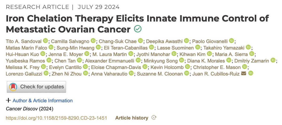 Juan Cubillos-Ruiz (@jcubruiz) on Twitter photo Our new study, published today <a href="/CD_AACR/">Cancer Discovery</a>, reveals that iron chelation therapy unleashes innate immune responses that control #OvarianCancer. Congrats to first author <a href="/titosandoval84/">Tito Sandoval</a> and the whole team. #Immunotherapy <a href="/WeillCornell/">Weill Cornell Medicine</a> <a href="/WCM_OBGYN/">Weill Cornell Medicine Ob/Gyn</a> 👇doi.org/10.1158/2159-8… Our new study, published today <a href="/CD_AACR/">Cancer Discovery</a>, reveals that iron chelation therapy unleashes innate immune responses that control #OvarianCancer. Congrats to first author <a href="/titosandoval84/">Tito Sandoval</a> and the whole team. #Immunotherapy <a href="/WeillCornell/">Weill Cornell Medicine</a> <a href="/WCM_OBGYN/">Weill Cornell Medicine Ob/Gyn</a> 👇doi.org/10.1158/2159-8…
