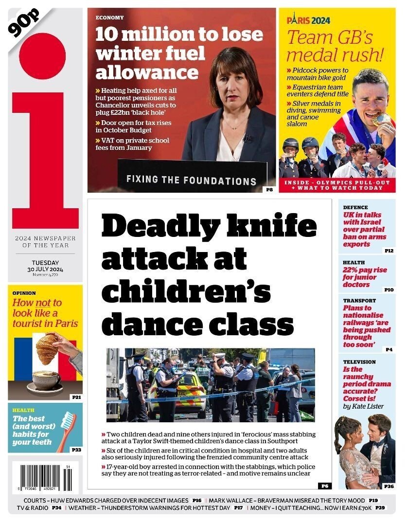 Several newspapers will be reporting on the Southport attack on their ...