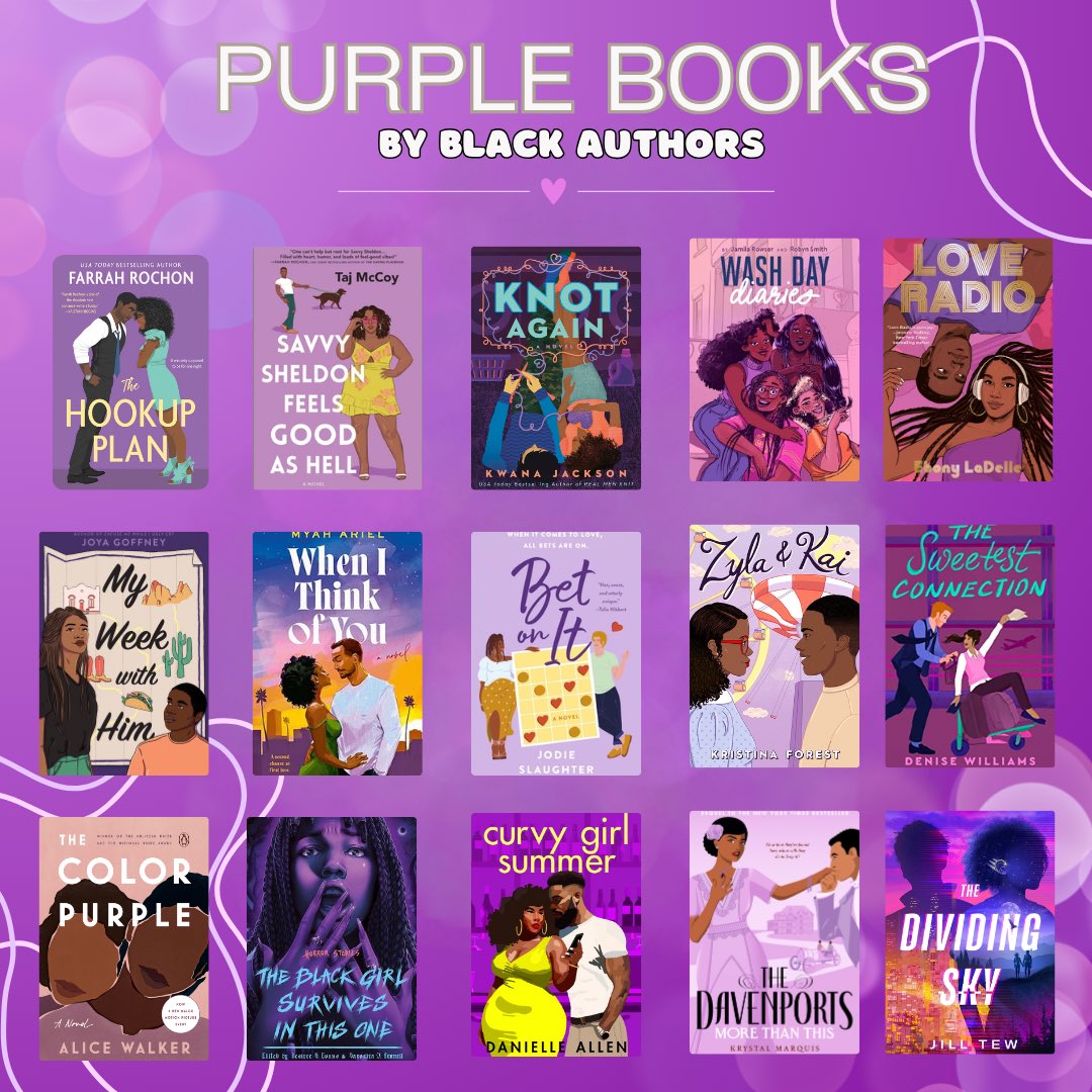 55mmbae's tweet photo. I always see color themed flat lays for books but never see ones featuring only Black authors so I had to make my own 
🧡💜🩷💙 https://t.co/Oj3WGjQaAX