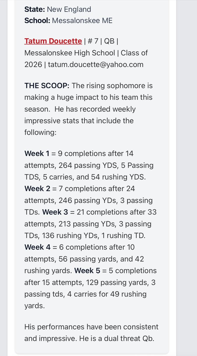 Thank you @PRZ_CoachSilva for the write ups on the articles New England C/O 26 Top Performers Report and 8 Underclassmen Standing Out on <a href="/PrepRedzone/">Prep Redzone 🏈</a>! #AGTG <a href="/QBHitList/">QBHitList.com</a> <a href="/sixstarfootball/">Six Star Football | PLUS+</a> <a href="/247Sports/">247Sports</a> <a href="/Blair7Doucette/">Coach Blair Doucette</a>