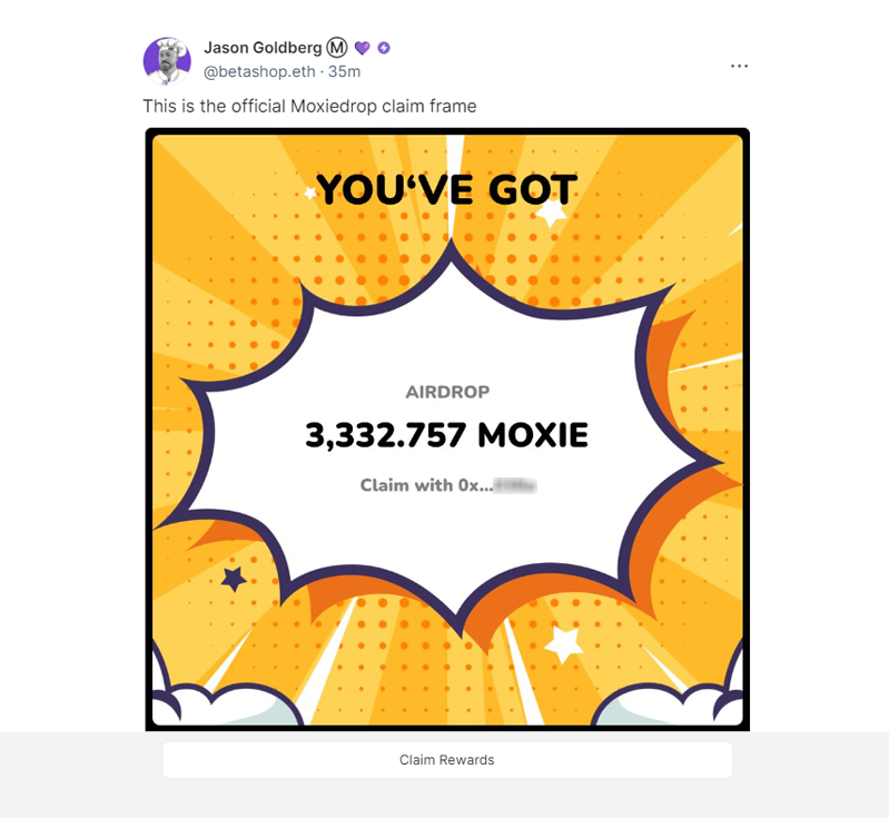 Crypto_Pranjal's tweet photo. Surprise Airdrop for Farcaster Users! 🪂

If you've joined Farcaster before July 10th, 2024, you are eligible to claim the $MOXIE airdrop.

✅ Claim here: https://t.co/8BJt4KtcuZ

1. Open the link
2. Click on "Check rewards"
3. Complete the claiming process.

🔹 Live for trading on Kucoin
🔹 Current price: $0.012

Moxie is a community-owned and community-governed protocol for efficient markets on Farcaster.

The tokens are vested until January 2025. But hey, it’s free, and we did nothing directly for it!

Haven't joined Farcaster yet? Join here: https://t.co/VxWcJu8aZR