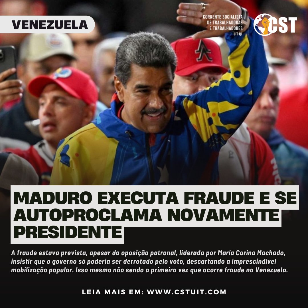 cst_uit's tweet photo. VENEZUELA: MADURO EXECUTA FRAUDE E SE AUTOPROCLAMA NOVAMENTE PRESIDENTE 

Após seis horas do encerramento da votação, e sem qualquer informação sobre o andamento do escrutínio, o presidente do Conselho Nacional Eleitoral da Venezuela, Elvis Amoroso, declarou o presidente + https://t.co/VCGQnesPdE