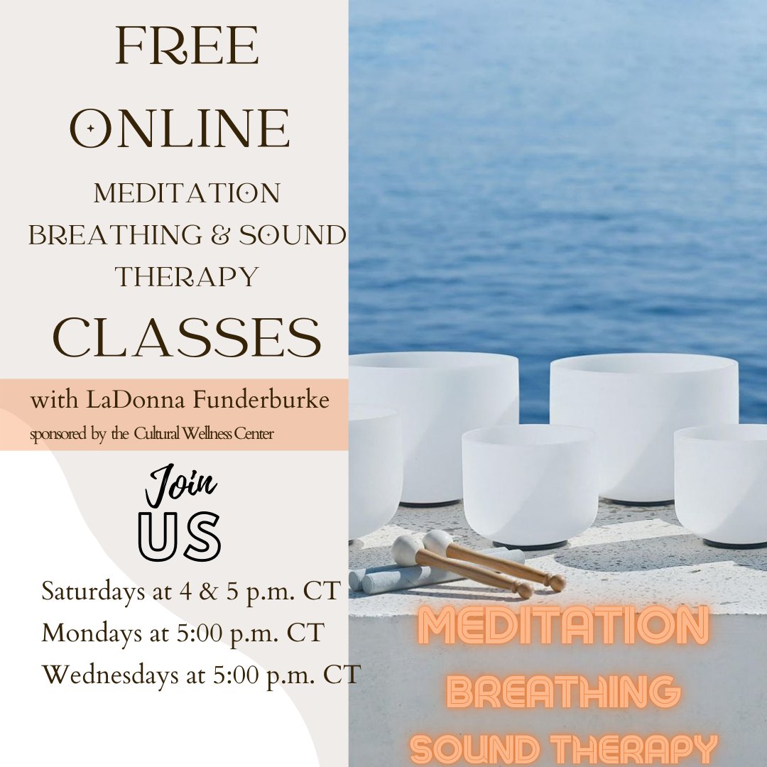 Join us EVERY Monday at 5 pm CT for FREE Meditation, Breathing, and Sound Therapy with our Health Champion, LaDonna Funderburke. The registration information is in the comments.