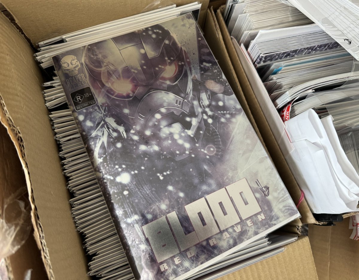 Packing up and shipping out my latest comic 6th part of my consecutive book series BLOOD RED RAVEN