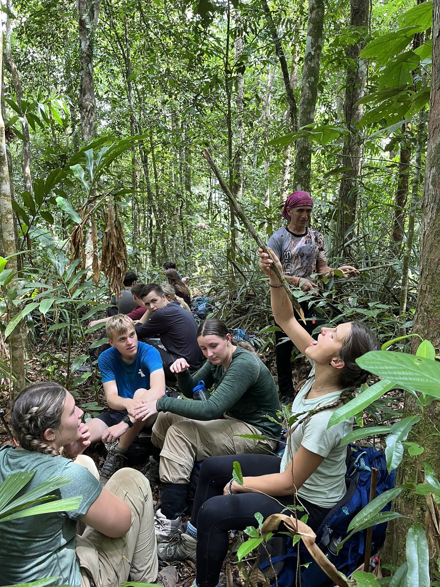 Trek day 4: up early for sunrise. Our last big day of hiking. Mostly downhill on tracks and jungle paths. More survival tips from our guides - drinking water from liana vines!