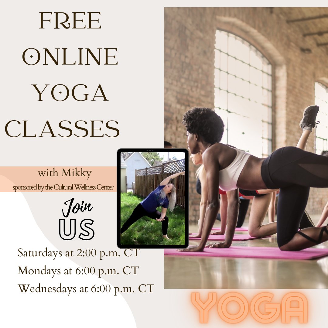 Join Us EVERY Monday at 6:00 p.m. CT for FREE ONLINE YOGA with our Health Champion, Mikky! The registration information is in the comments.