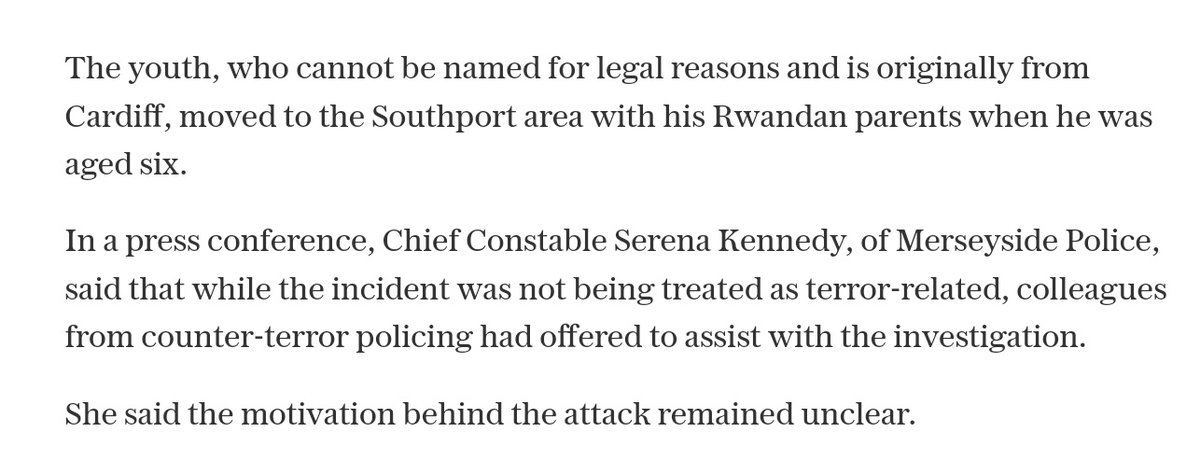 The fact that the Southport stabber is not a new arrival, but a second-generation immigrant, is worse

It means assimilation efforts completely failed

Born in Cardiff, brought up in Merseyside, and still derranged enough to stab a nursery full of children on a whim

Despite over