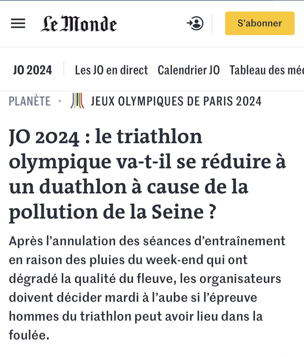 Spendere 1.5 miliardi di euro per ripulire la Senna e poi ridurre il triathlon a duathlon per inquinamento e mancanza di alternative. Alle olimpiadi ! La grandeur français é sempre più vergognosa #Paris2024