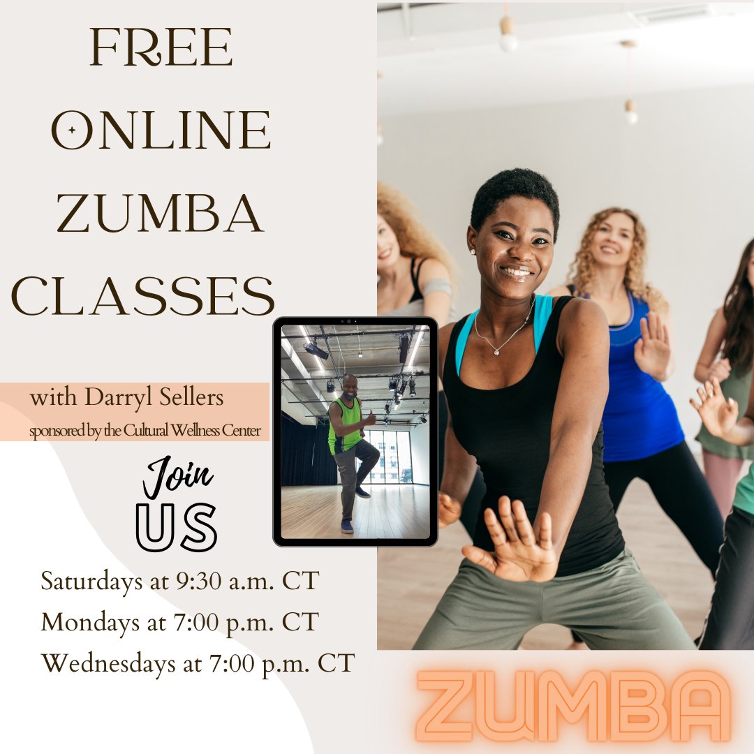 Join us for FREE Online Zumba EVERY Monday at 7:00 PM CT with our Health Champion, Darryl Sellers. The link is in the comments.