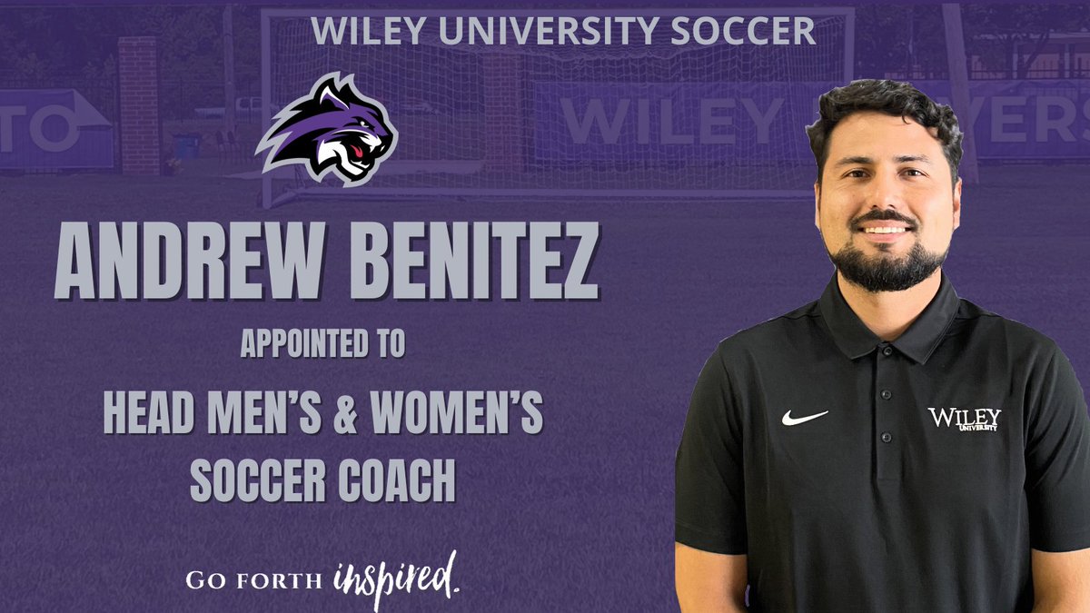 Wiley Athletics (@wileyathletics) on Twitter photo .<a href="/WileyUniversity/">Wiley University</a> appoints Andrew Benitez as head men's and women's soccer coach.
Wiley University appointes Benitez as Head Men's and Women's Soccer Coach - Wiley University (wileyathletics.com)
#FeartheClaws #WhereWinnersThrive #wileyuniversitysoccer #GoForthInspired .<a href="/WileyUniversity/">Wiley University</a> appoints Andrew Benitez as head men's and women's soccer coach.
Wiley University appointes Benitez as Head Men's and Women's Soccer Coach - Wiley University (wileyathletics.com)
#FeartheClaws #WhereWinnersThrive #wileyuniversitysoccer #GoForthInspired
