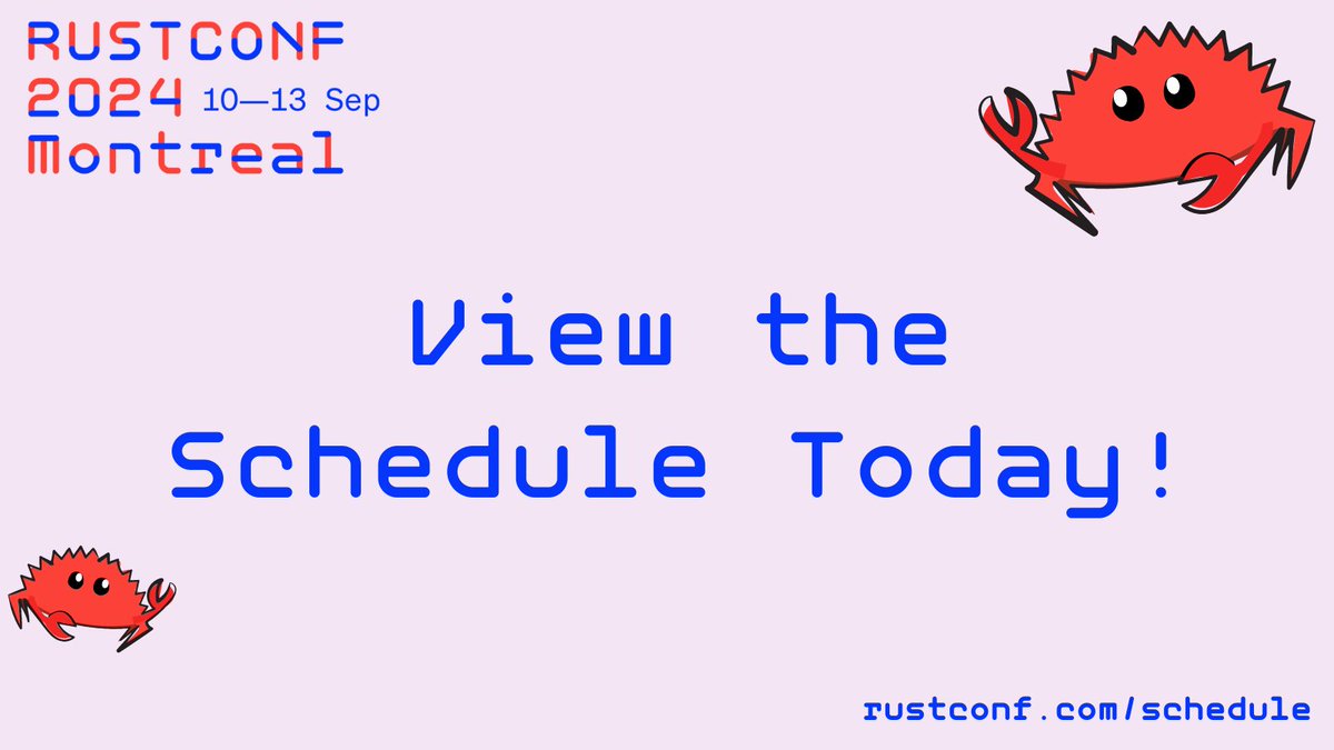 rustconf's tweet image. The #rustconf schedule is live! Take a peek at rustconf.com/schedule to plan your experience at #rustconf24 and #rustglobal. We can&apos;t wait to see you there 🎉

rustconf.com/schedule/