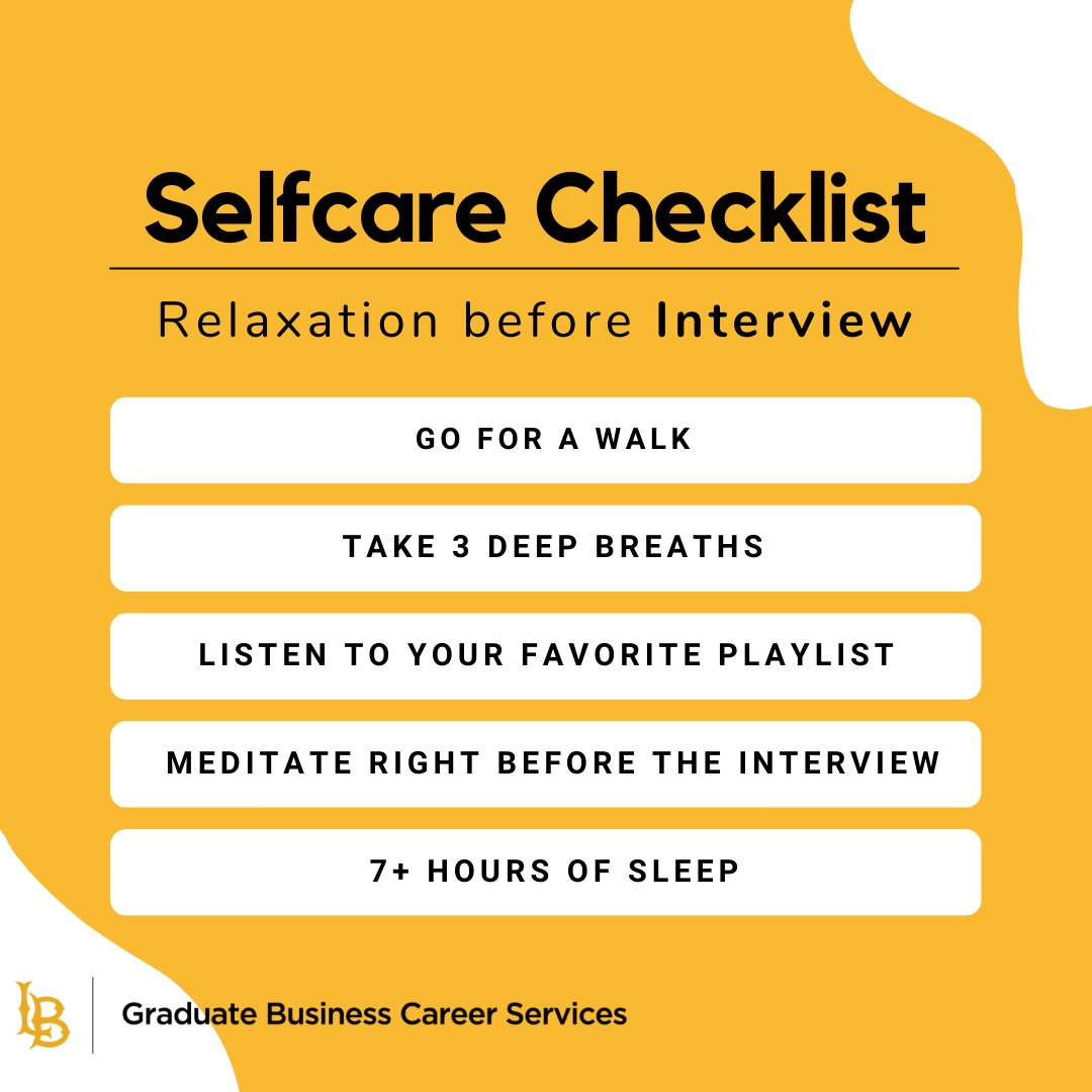 Feeling nervous before an interview?

Take advantage of Big Interview and Case Coach to help with preparation, access career resourced by logging into your SSO > CareerLink > Resources 🖥️ 

#csulbGBCS #SelfCare #InterviewPreparation #CSULB