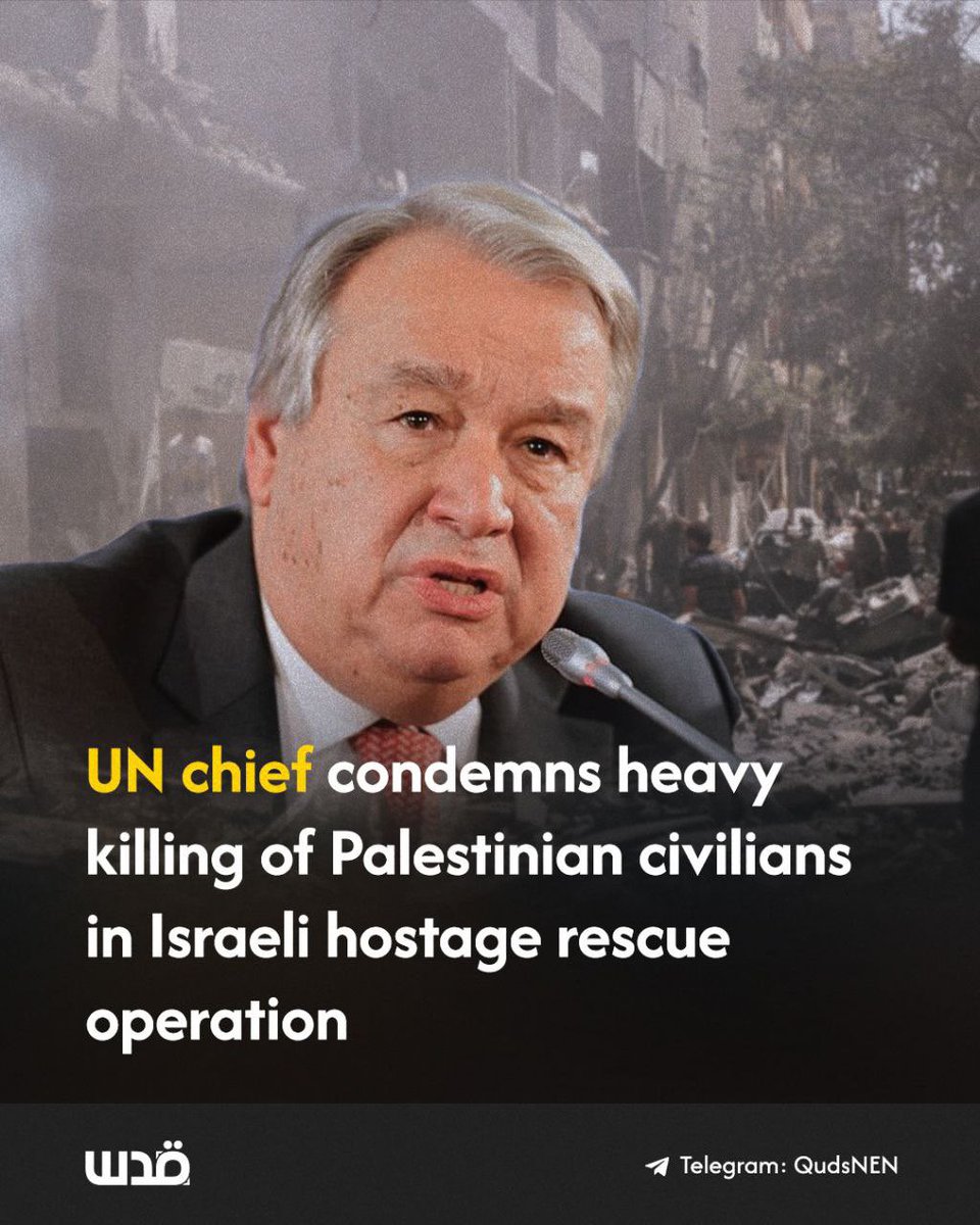 voices_eng's tweet photo. UN Secretary-General Antonio Guterres has condemned the heavy Palestinian civilian casualties in Israel's deadly onslaught on Nusseirat refugee camp over the weekend. https://t.co/QZslxurVQi