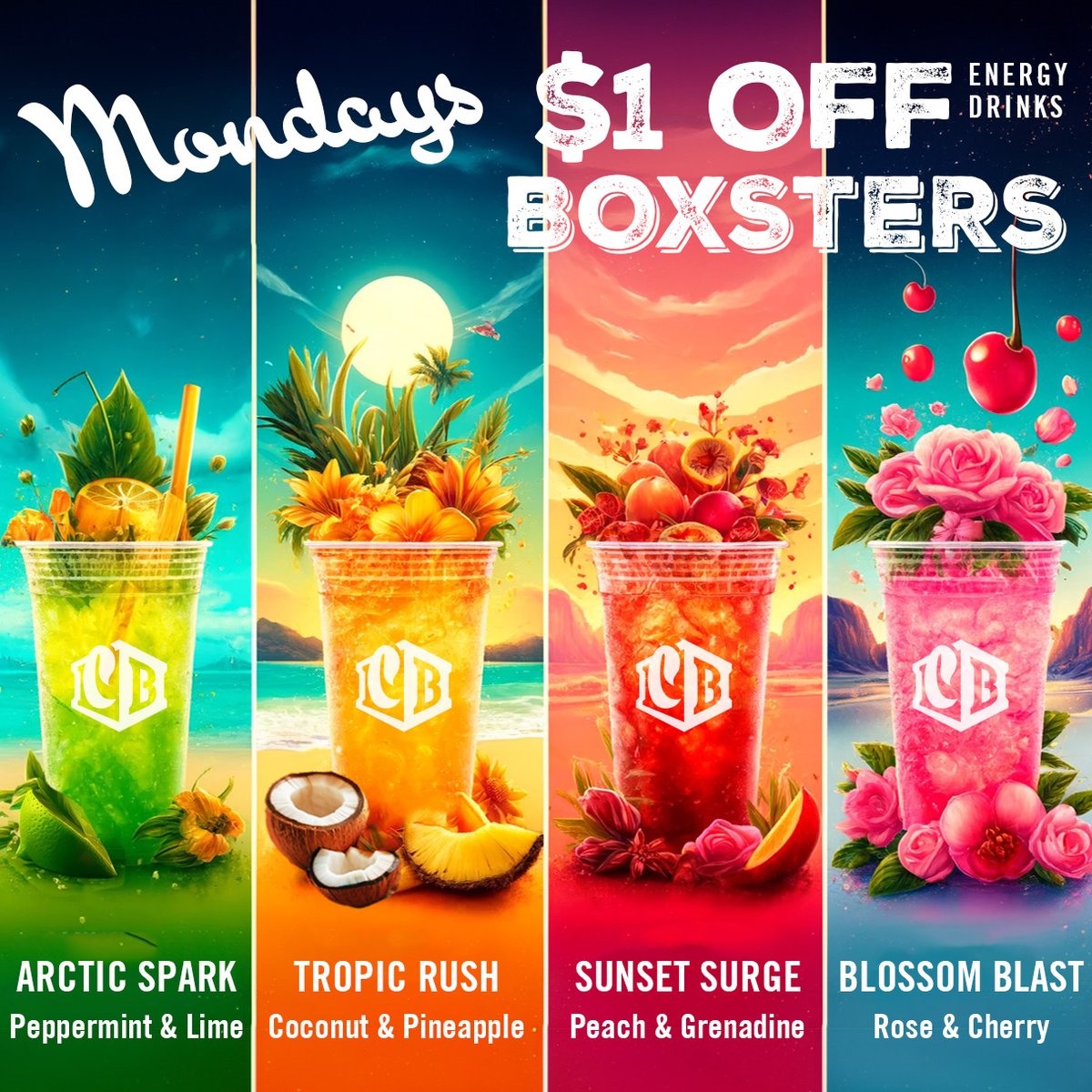 CoffeeBoxelpaso's tweet photo. 🌞 Celebrate Monday with $1 off any Boxsters energy drink! Whether you need a midday pick-me-up or an evening boost, we’ve got you covered. 🍹 #MondaySpecial #Boxsters #DrinkUp #ElPasoFoodies https://t.co/MTWmZhKGWv
