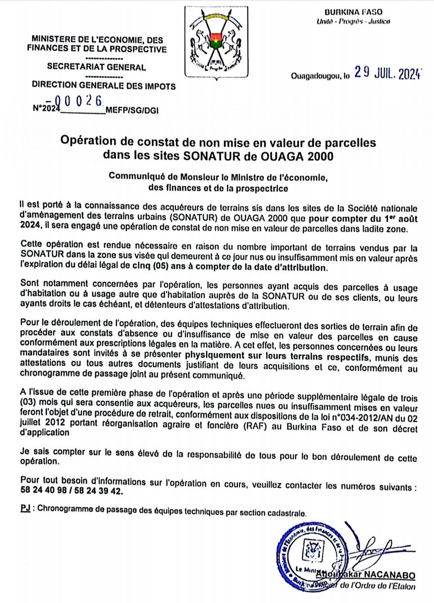 CLaoundiki's tweet photo. #Burkina
La Société nationale d'aménagement des terrains urbains (#SONATUR) va lancer une opération de constat de non mise en valeur de parcelles de #Ouaga2000 à partir du 1er août.
Après 3 mois, les terrains nus ou insuffisamment seront retirés conformément à la loi en vigueur. https://t.co/OBBSTGUP6p