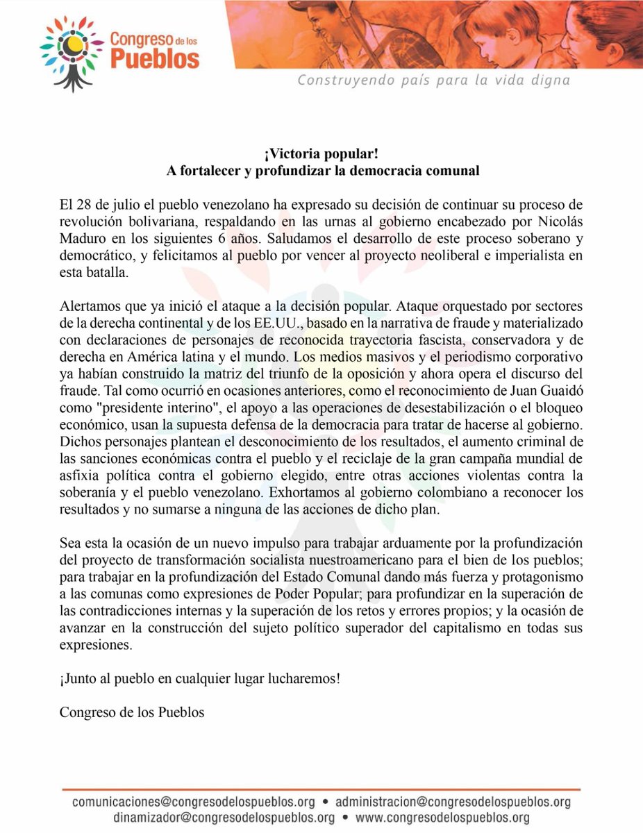¡Victoria popular!
¡A fortalecer y profundizar la democracia comunal!