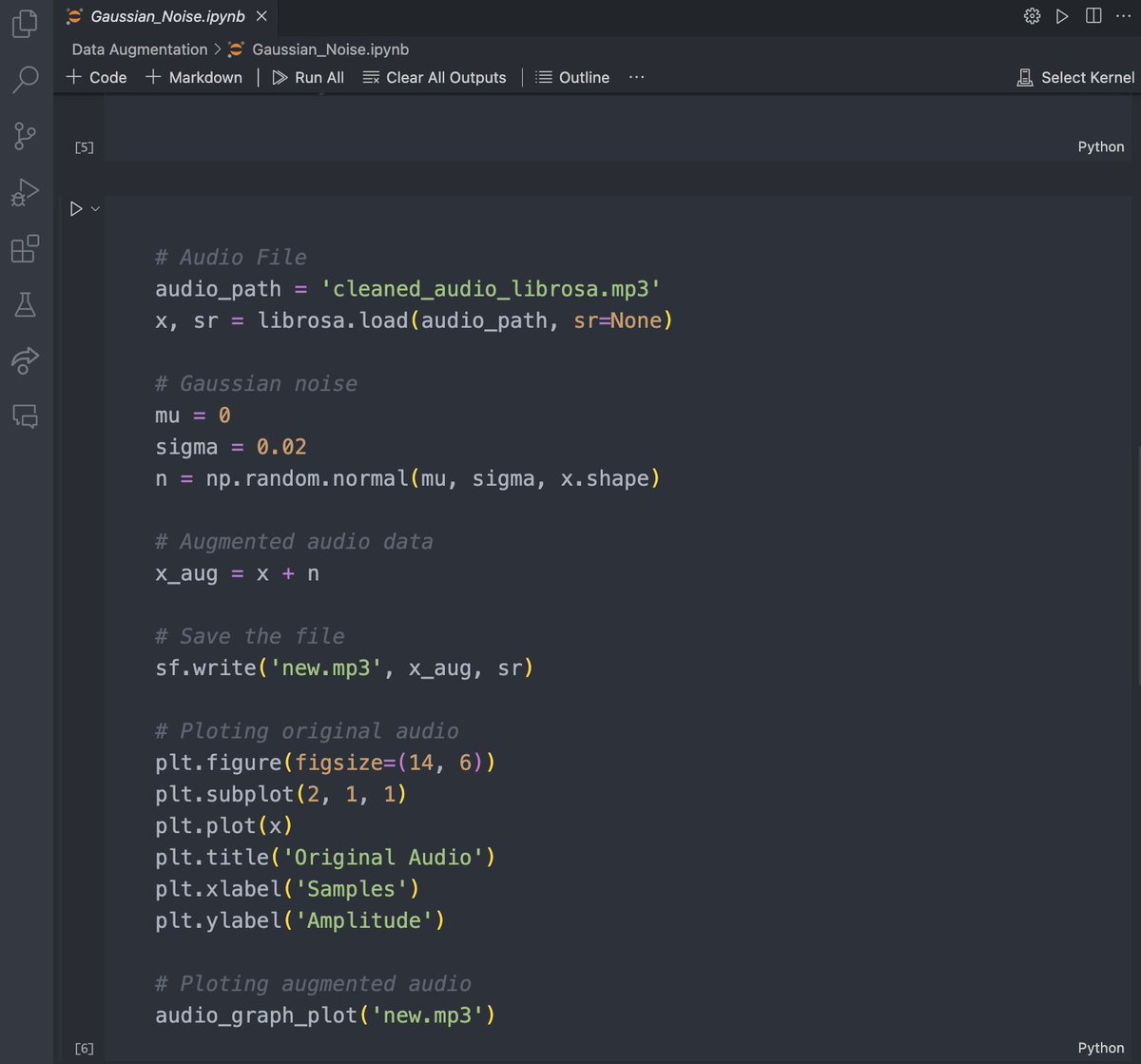 Prajwal2816794's tweet photo. #LSPPDay59 Tried augmenting the audio file with the random numpy array as amplitude values using librosa. 
#LearningWithLeapfrog #60DaysOfLearning2024 https://t.co/GOlDAJ04F1