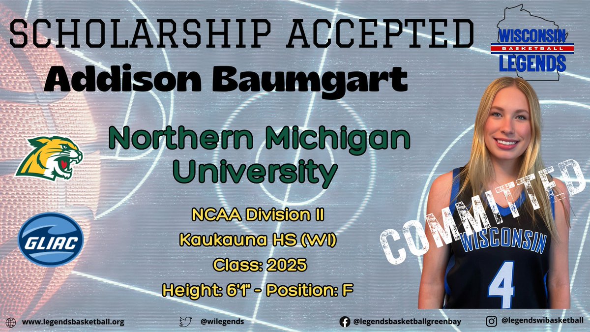 🚨COMMITTED🚨Extremely happy to share our LEGEND @baumgartaddison found her next HOME👏@nmu_wbball is getting a KNOCK DOWN SHOOTER with HUGE upside📈We are PROUD of you Addison THANK YOU Head Coach @coachthousand &amp; Staff🙌 Congrats💙🖤 #BeALEGEND#LEGENDSLiveHERE