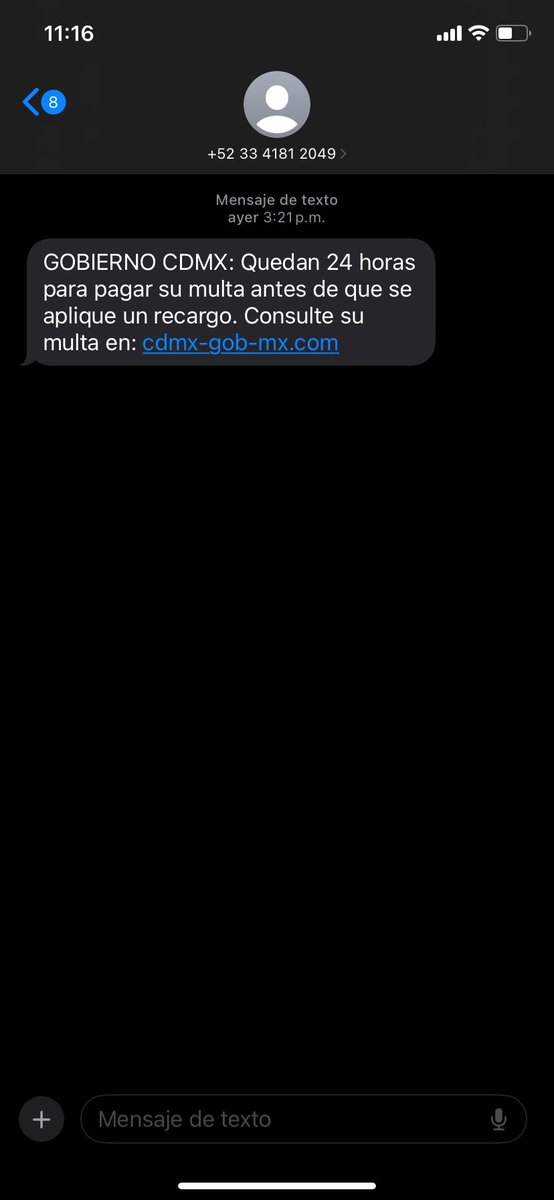RaqAlvarez's tweet photo. Hey @GobCDMX están mandando msjs para “cobrar multas”, y son estafas https://t.co/lwiLPRk0Tm