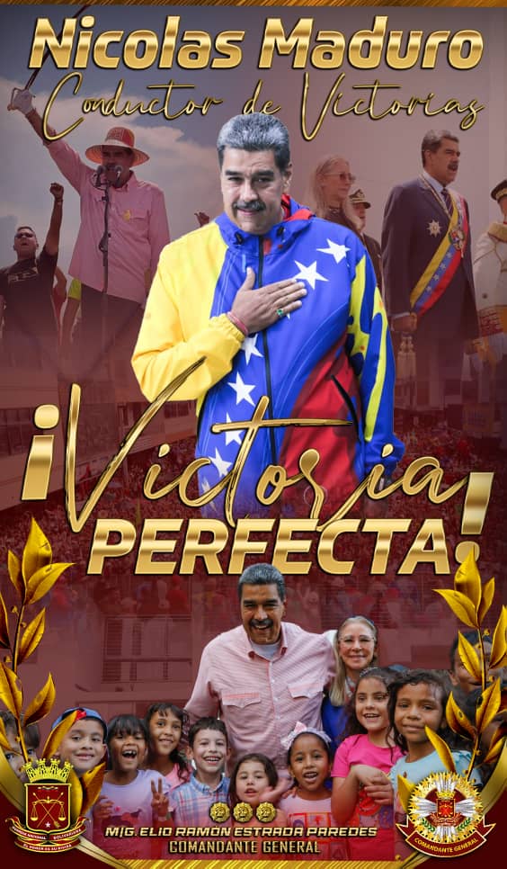 Cmdte_cro's tweet photo. Felicitaciones a nuestro conductor de la Victoria C/J Nicolás Maduro moro por el triunfo en las elecciones presidenciales 2024 https://t.co/YKqttPlbjg