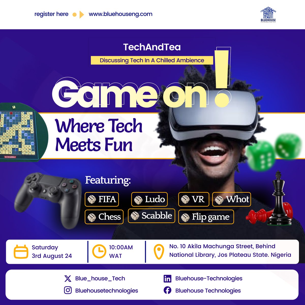 Blue_House_Tech's tweet image. Our August #TechAndTea is going to be epic! 
Get ready for a day filled with laughter, friendly competition, and of course, tech. 
We&apos;ll be playing FIFA, Scrabble, Chess, Ludo, Whot and more! 
#TechAndFun #GamingDay #BluehouseTech #learn #innovate #impact #TechCommunity