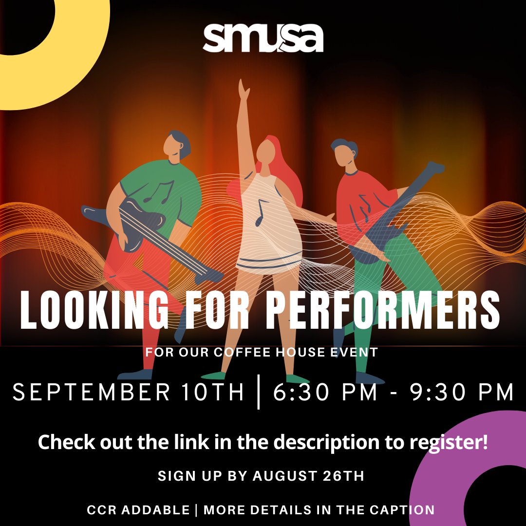 Calling all talented musicians, poets, and performers! Showcase your skills at our Coffee House during Welcome Weeks! 🌟 Share your talent, meet fellow artists, and enjoy a creative atmosphere. All skill levels are welcome! Fill out the form by Aug 26th: forms.gle/67zJjjE91TNug3…