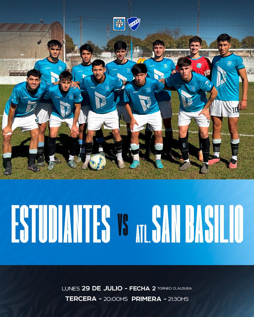 ⚽️ Estudiantes por la segunda fecha del Clausura recibe a Atlético San Basilio en el Predio Pablo César Aimar 

FECHA 2️⃣ | CLAUSURA | LRFRC
🆚 Atlético San Basilio
🗓️ Lunes 29/07
🏟️ Predio Pablo César Aimar
🕖 19.30hs 3️⃣era División 
🕘 21.30hs 1️⃣era División 

¡Vamos Leones!💙🦁