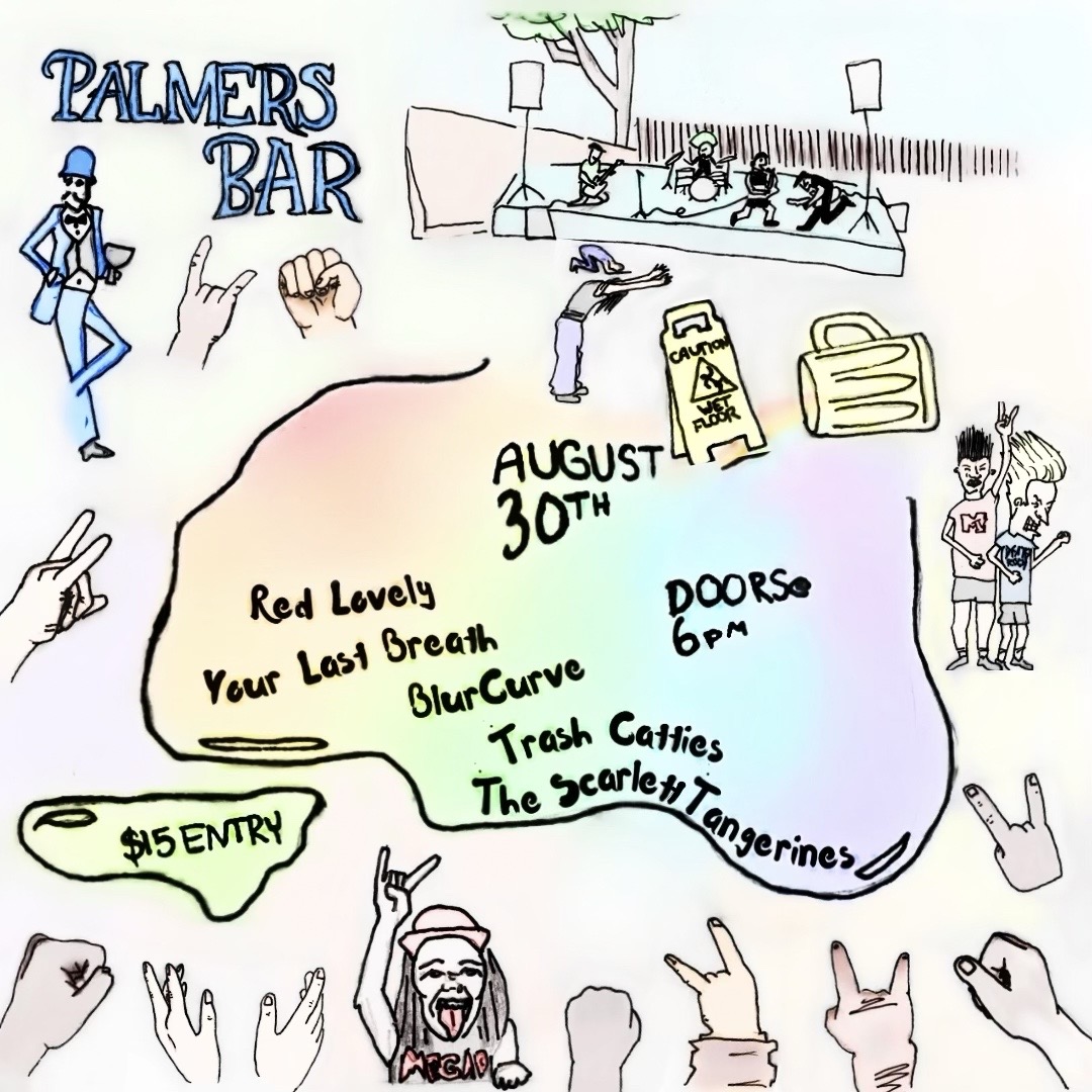BlurCurve's tweet photo. Mark your calendars for the last @blurcurve show of the summer! This eclectic bill featuring alt-rock to metal core will have something for everyone! We will be sharing the @palmersbar stage @redlovely_music @yourlastbreath.band @trashcatties @thescarlettangerines 
Tixlnk ➡️bio! https://t.co/F26CRwjrIT
