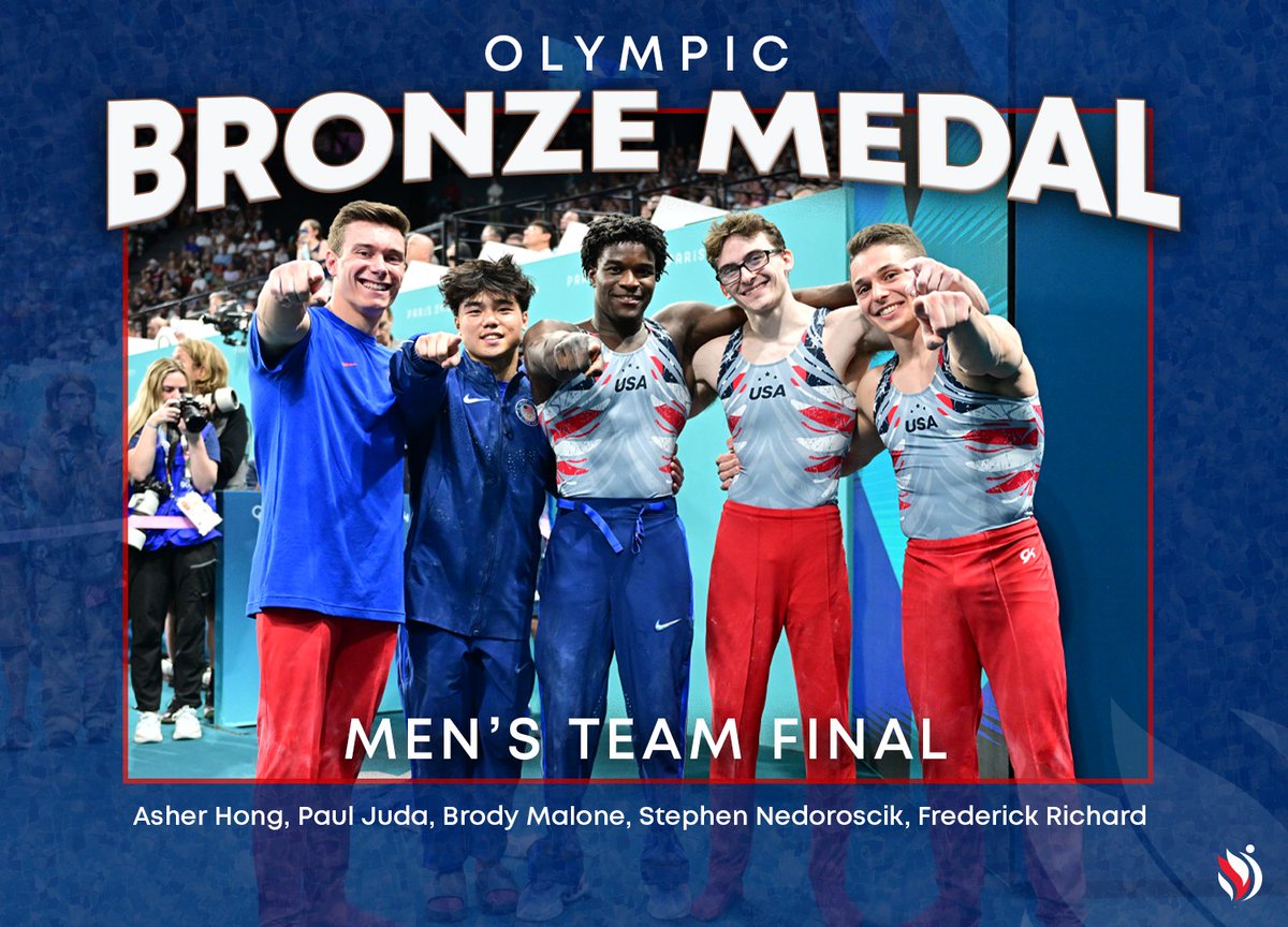 OLYMPIC BRONZE MEDALISTS! 🥉

For the first time since 2008, the U.S. Men are taking home hardware in the Olympic Team Competition! Congratulations to Asher, Paul, Brody, Stephen &amp; Frederick - you are Olympic Medalists!