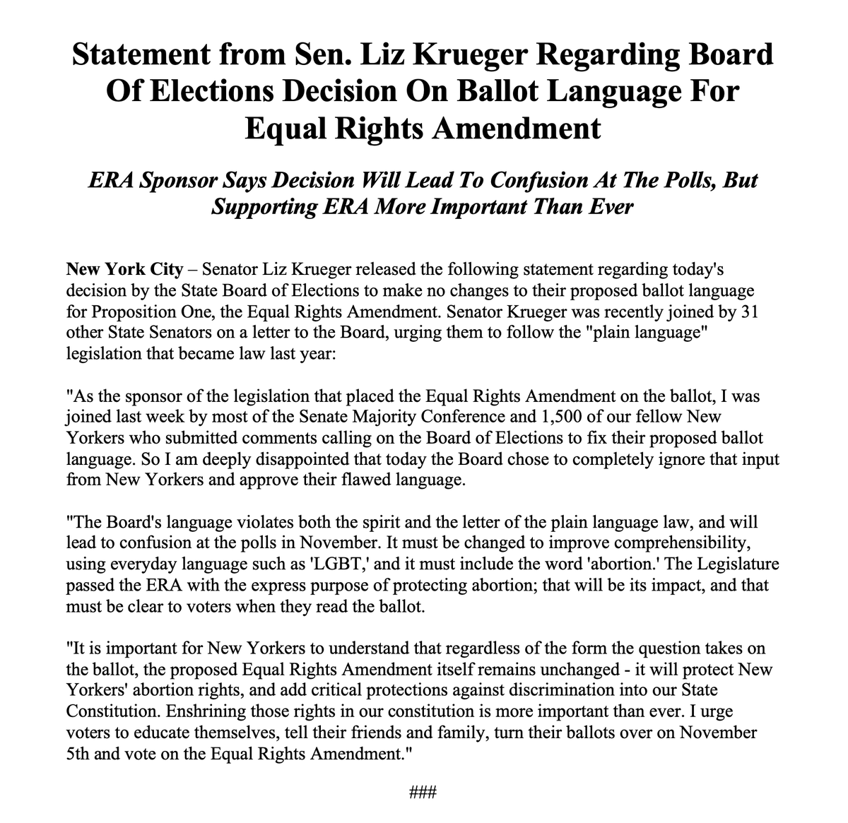 The BOE ignored 1,500 NYers who told them their ballot language is flawed and will lead to confusion. But make no mistake, it is more important than ever to turn your ballot over, vote on the Equal Rights Amendment, and enshrine abortion rights in our State Constitution.