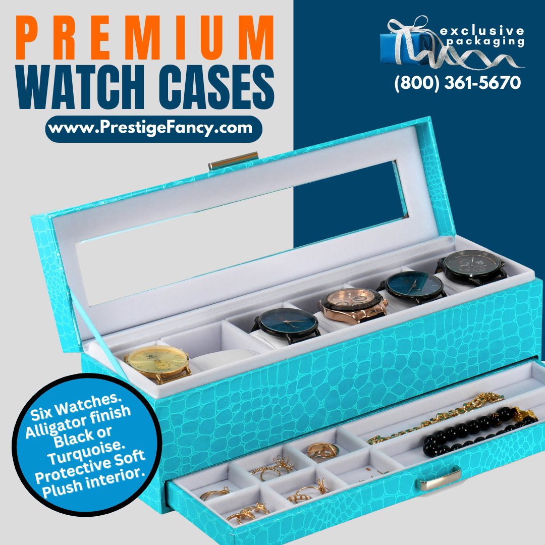 prestigefancy's tweet image. ⌚️ Watch Case Storage and Display! Alligator finish in black or turquoise. Fits six watches plus accessories. Plush interior keeps everything safe and beautifully displayed.  📞 800-361-5670  
zurl.co/YuCs 
#PrestigeFancy #WatchCase #WatchStorage #TimepieceDisplay