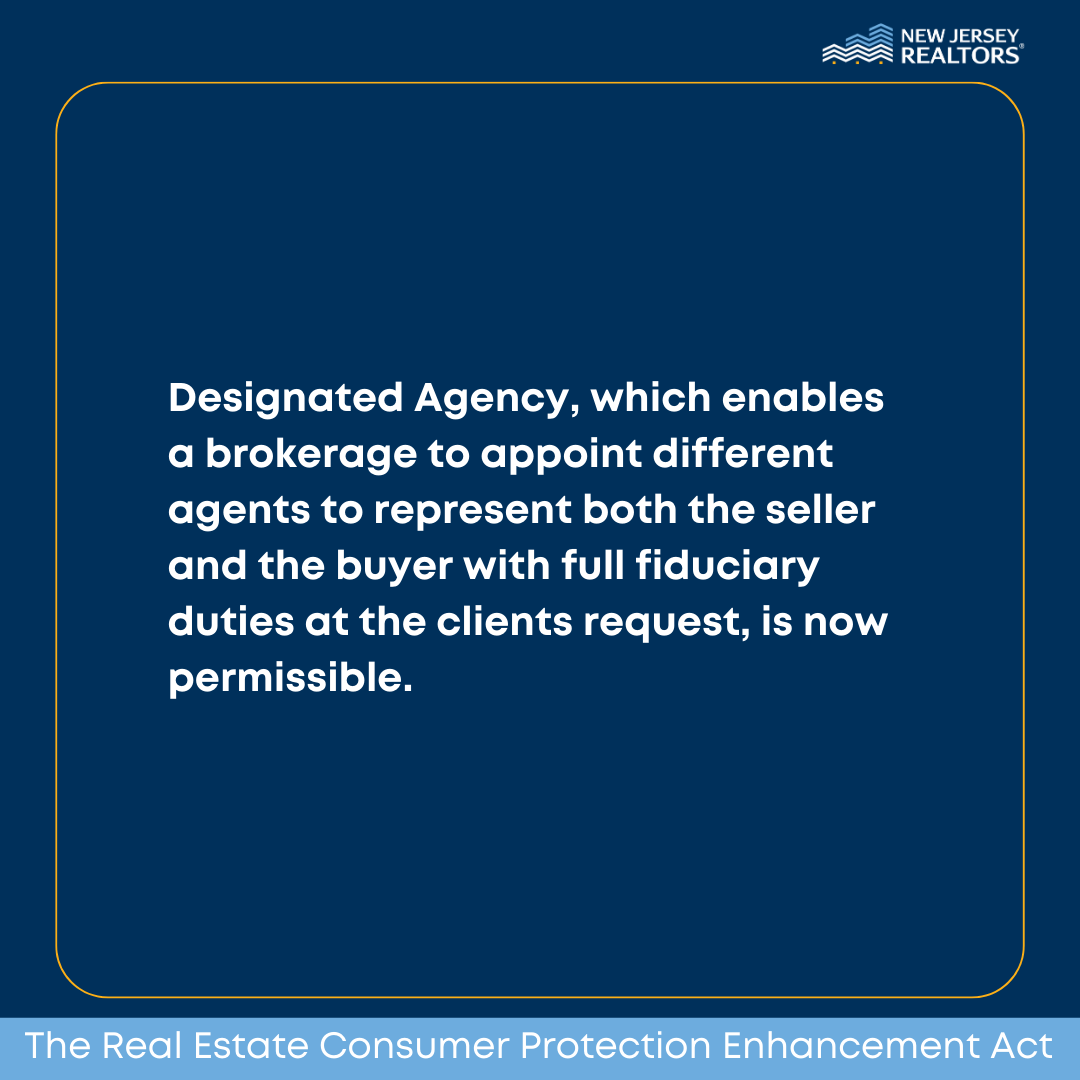 NJ_REALTORS's tweet photo. The Real Estate Consumer Protection Enhancement Act, which goes into effect on Aug. 1, allows for a fifth type of agency in New Jersey—designated agency. Learn more >> https://t.co/INix7scT6s https://t.co/qjNpQ93UmE