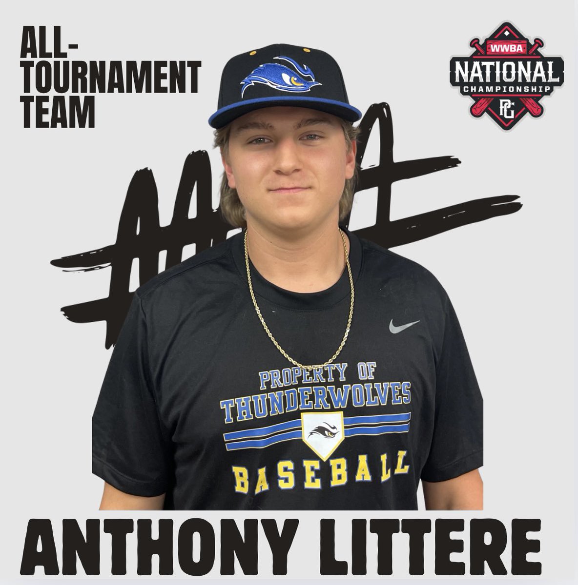 Congratulations to 2026 Anthony Littere on being named to the Perfect Game WWBA 16u National Championship All-Tournament Team! 🔵🟡