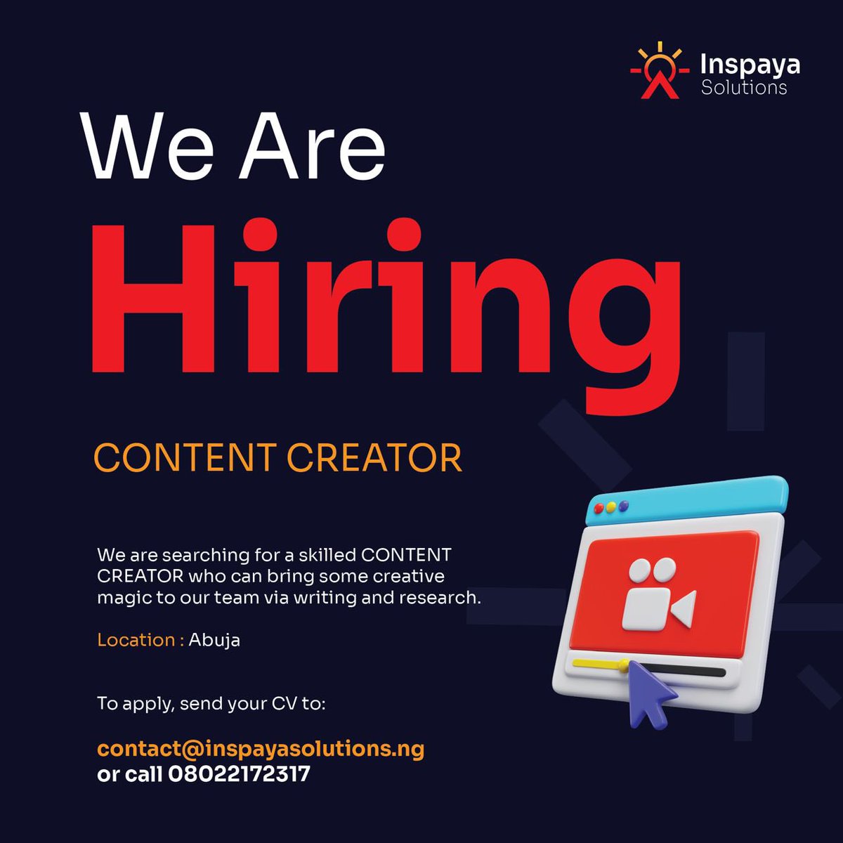 Are you a creative? Can you create compelling and interactive  content? Good writing skills? Let’s have you on board!

We are looking for a creative and detail oriented  Content Creator to join our team.